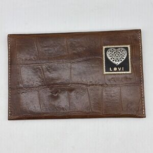 vintage brighton cognac brown crocodile-embossed leather envelope clutch wallet
